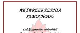 Zdjęcie zawiera akt przekazania samochodu dla jednostki OSP w Przybyszycach