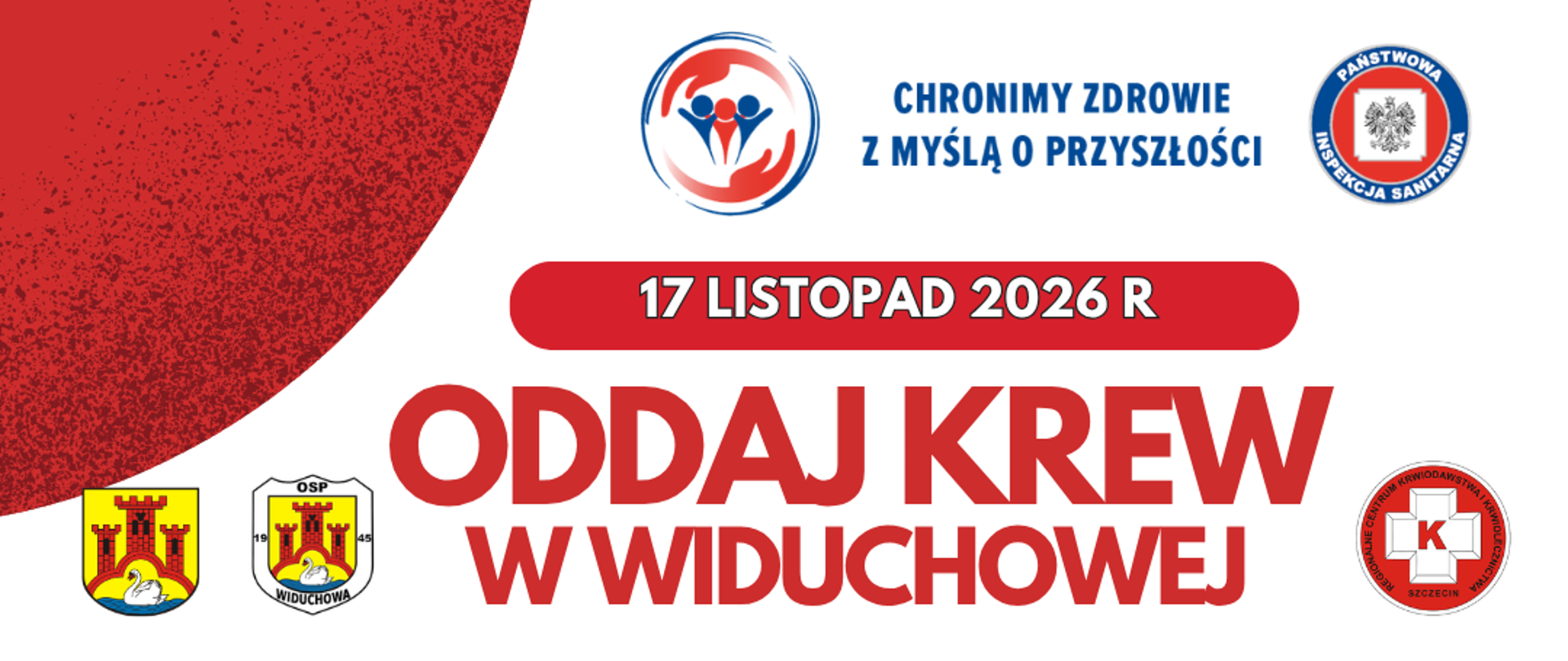 Loga Inspekcji i partnerów. Napis Oddaj krew w Widuchowej