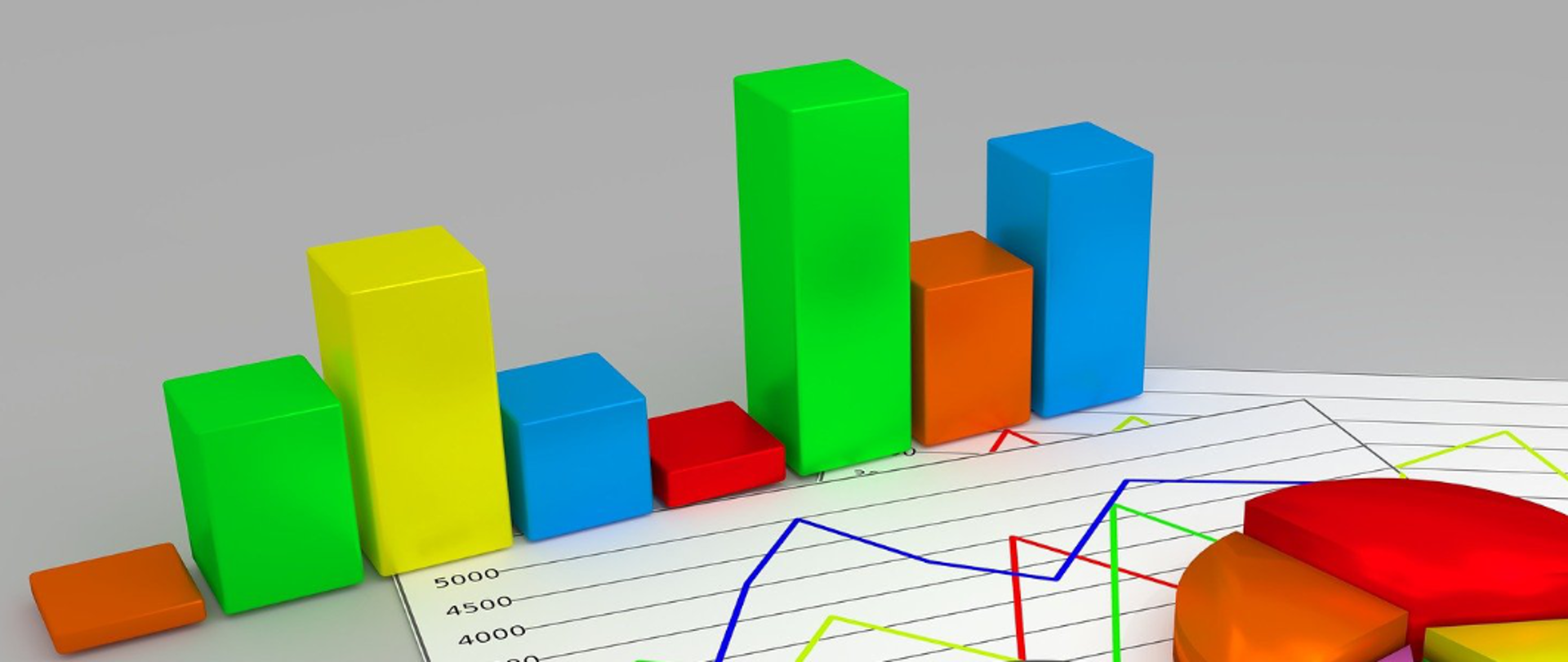 ilustracja- różnokolorowy wykres słupkowy i kołowy