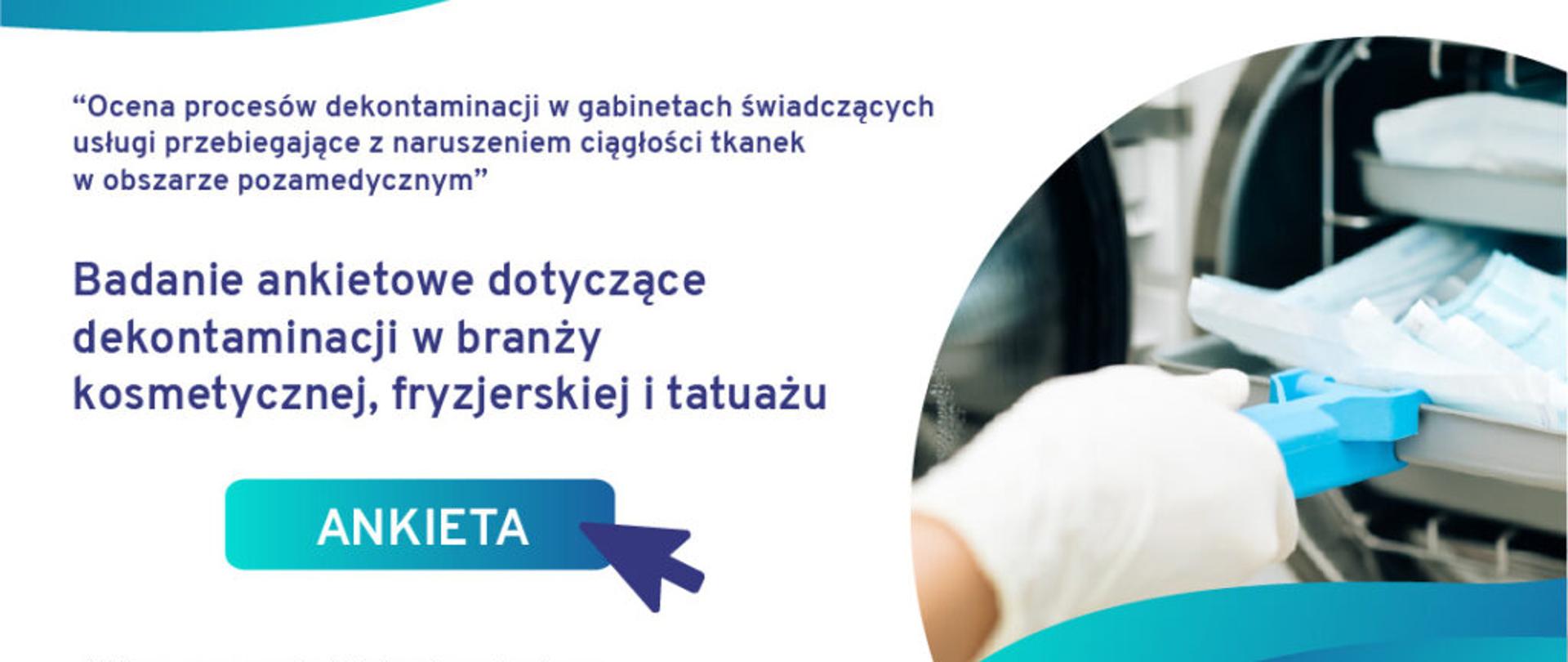 Po lewej stronie znajdują się informacje dotyczące badania, po prawej zdjęcie przedstawiające urządzenie do dekontaminacji