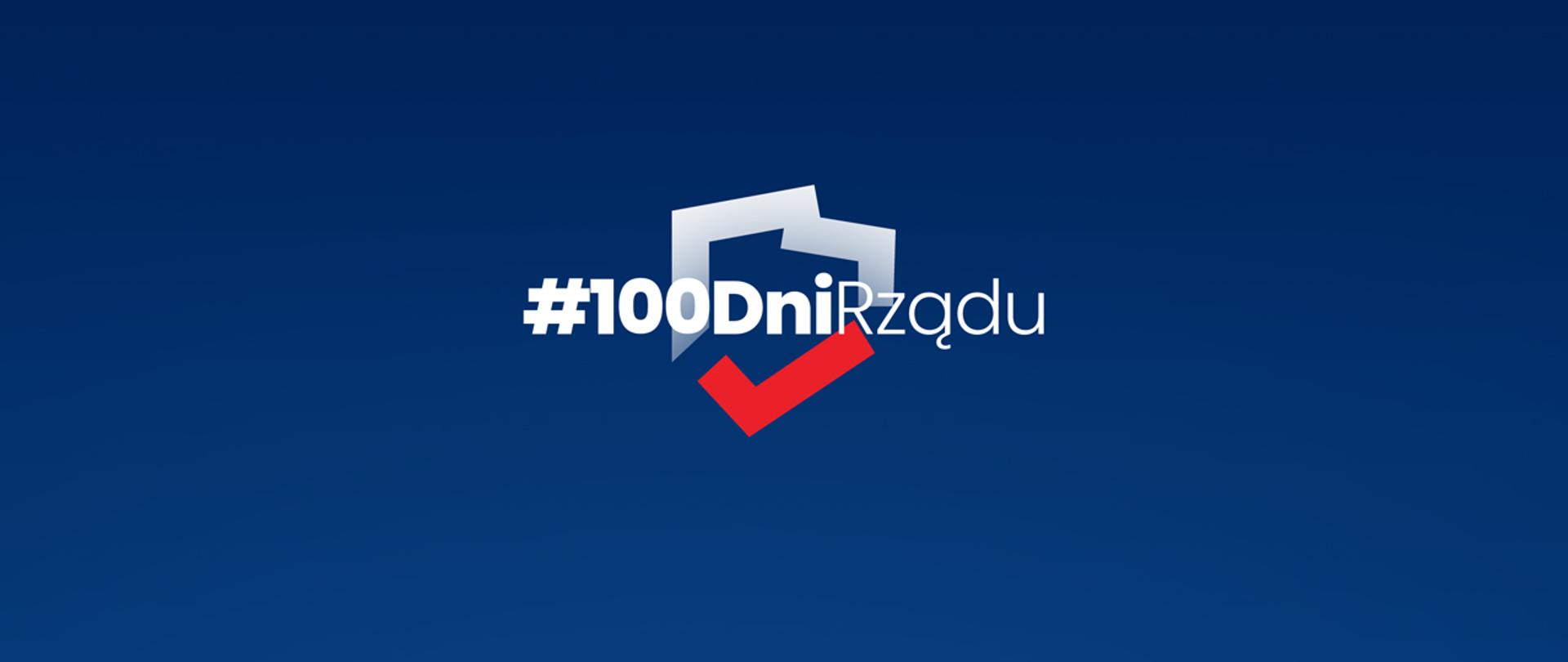 Kontury Polski oraz napis 100 dnia rządu na granatowym tle