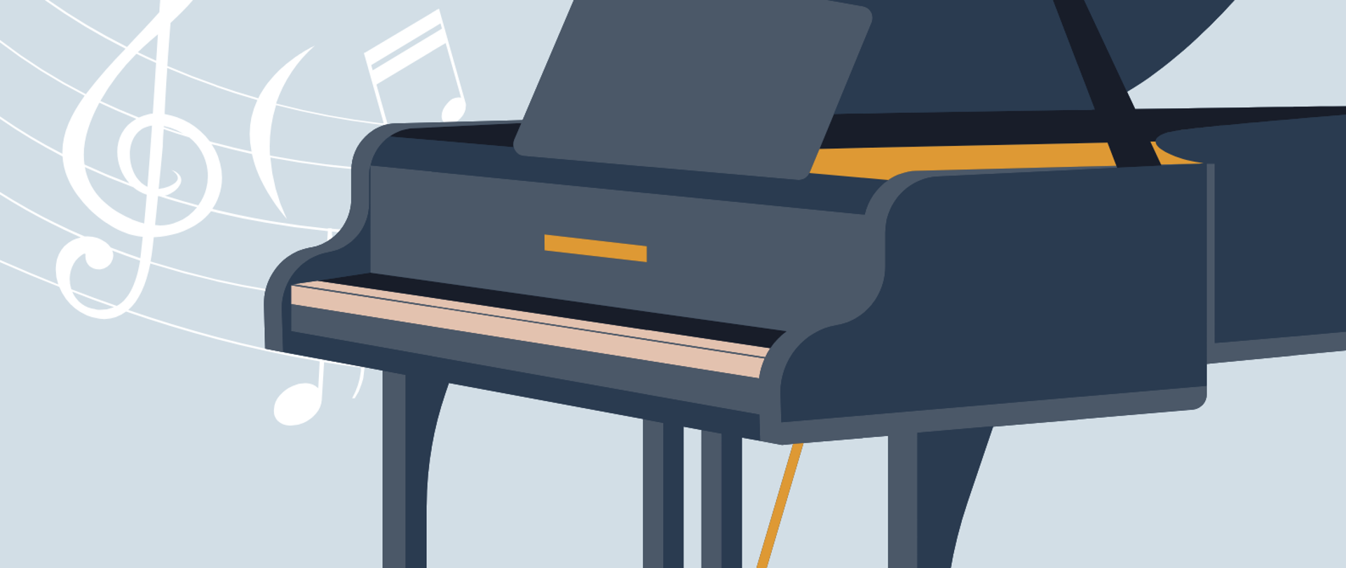 Plakat ze zdjęciem fortepianu na niebieskim tle ze szczegółami wydarzenia