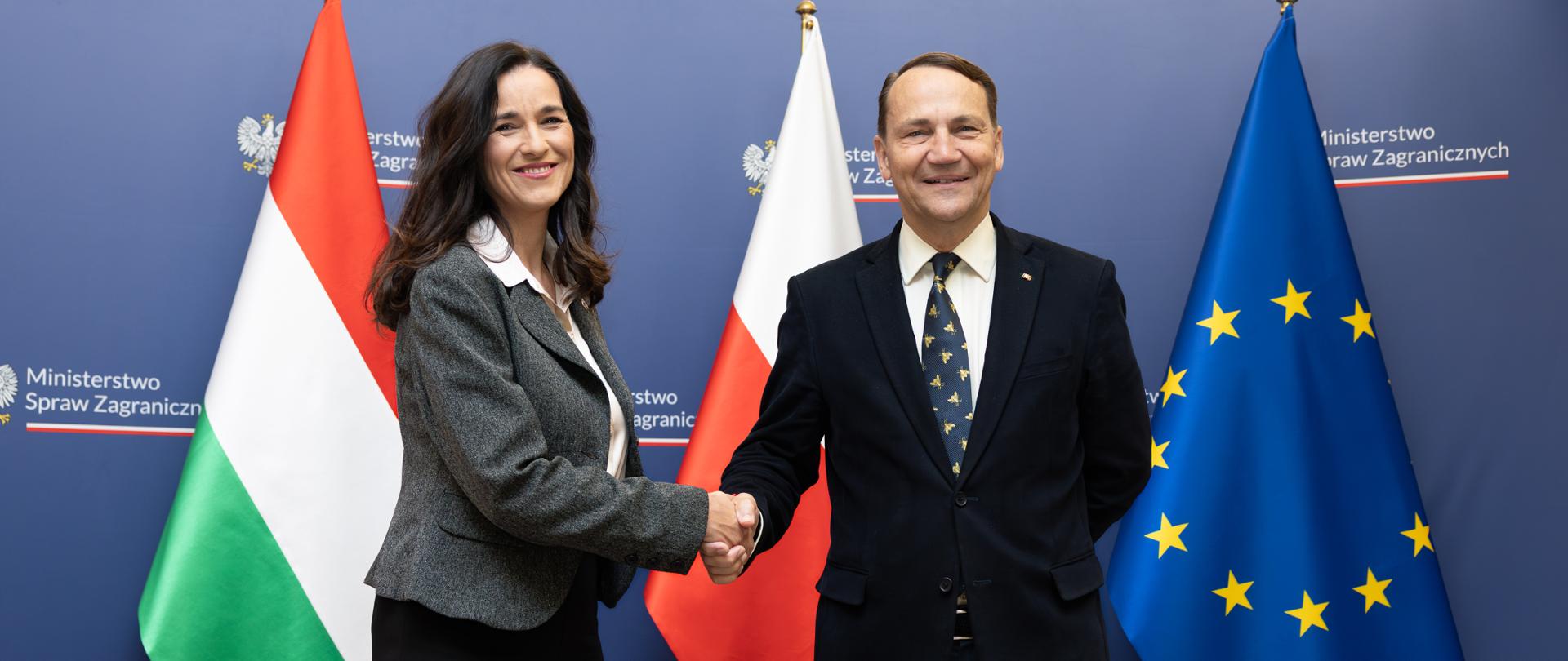 Minister Sikorski shaking hands with Minister Orban 