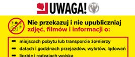 Plansza info. MON - tło żółte a na nim informacje dot. ostrzeżeń