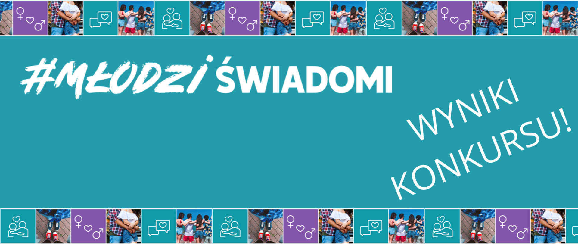 Grafika przedstawia baner z hasłekm #młodziświadomi wyniki konkursu