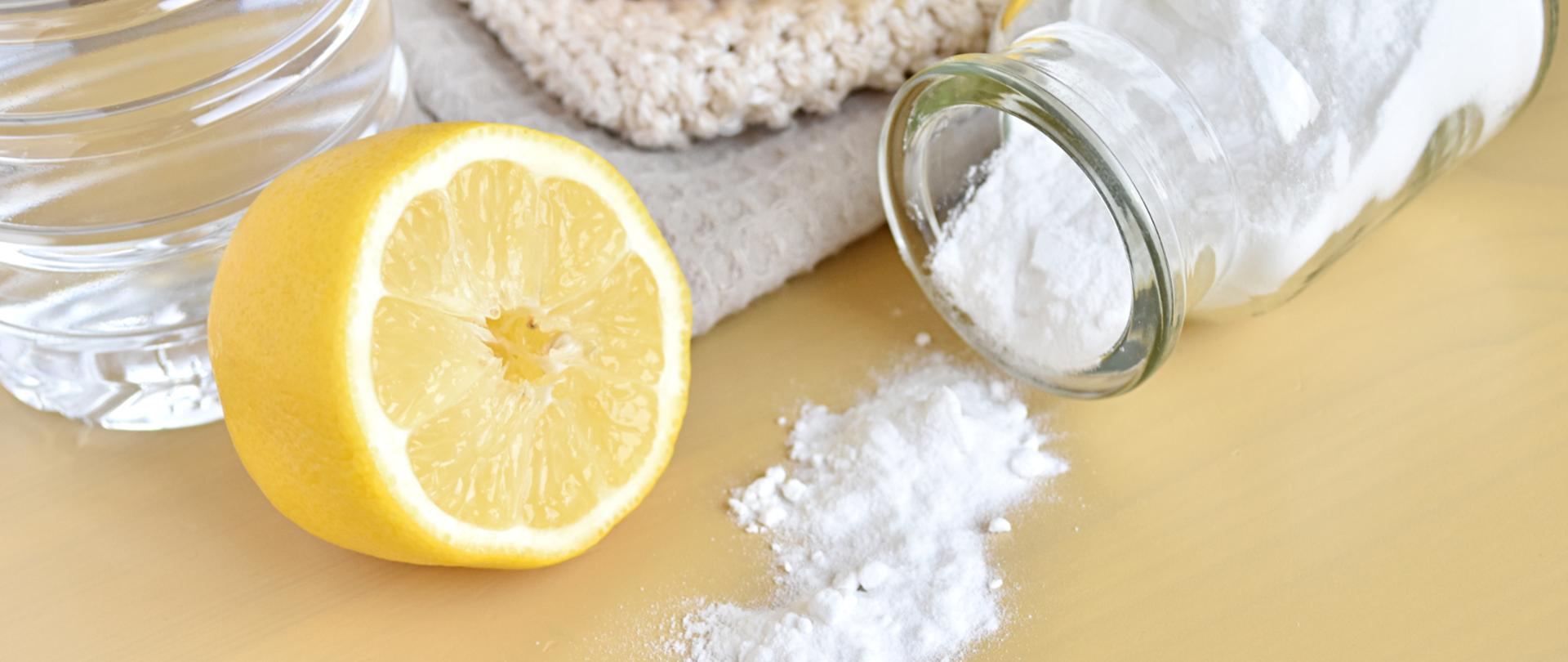 Natural products for home cleaning, lemon, baking soda and vineg