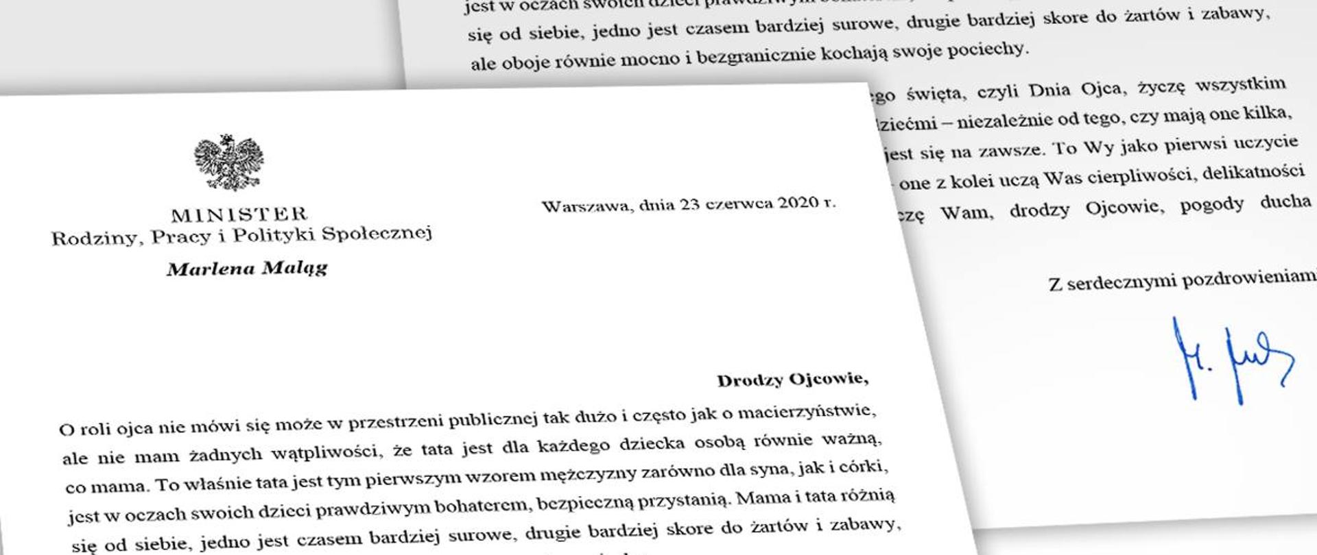 Zdjęcie życzeń minister Maląg z okazji Dnia Ojca
