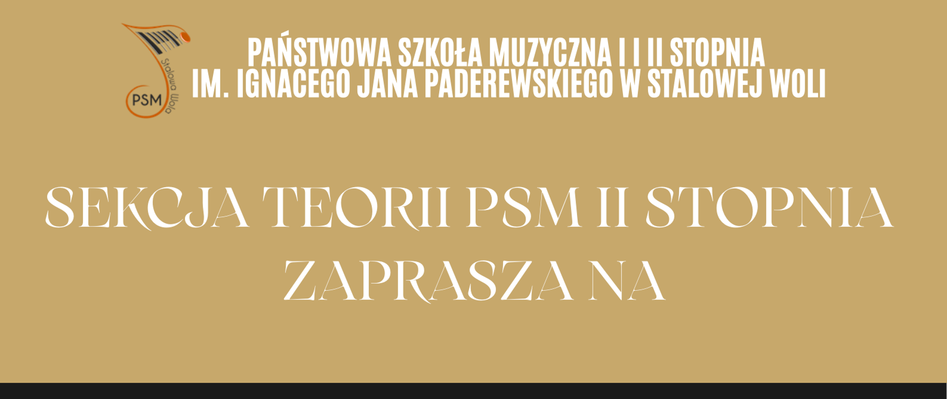 Plakat informujący o warsztatach kompozytorskich organizowanych przez Sekcję Teorii PSM II stopnia w Państwowej Szkole Muzycznej im. I. J. Paderewskiego w Stalowej Woli. Na plakacie znajduje się zdjęcie mężczyzny oraz tekst: „Warsztaty kompozytorskie prowadzone przez dr hab. Macieja Jabłońskiego, prof. Akademii Muzycznej im. Krzysztofa Pendereckiego w Krakowie, Szkoła Muzyczna I i II st. im. Bronisława Rutkowskiego w Krakowie. 10 grudnia 2025, godz. 15:00, sala kameralna.