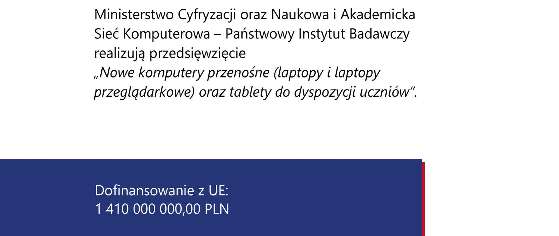 Plakat KPO - Laptopy z kwotą dofinasowania 1 410 000 000 zł