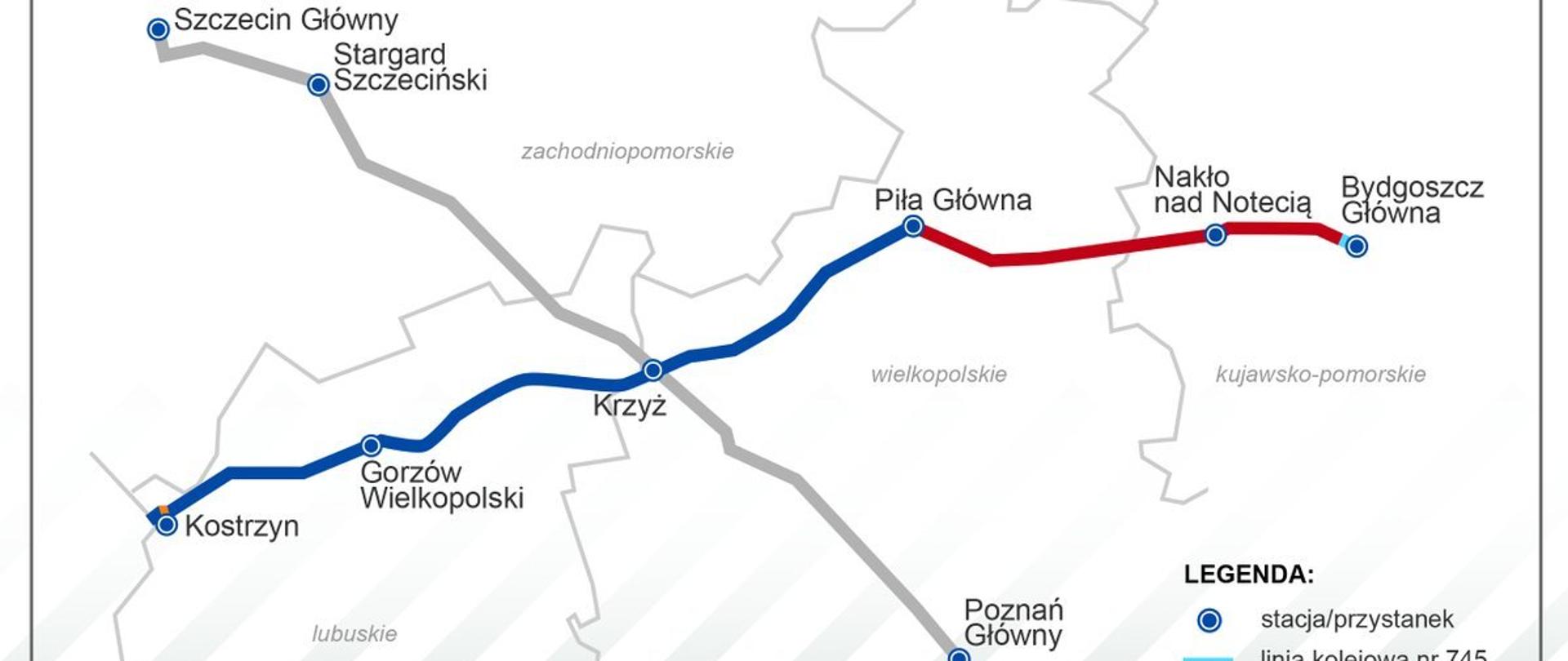 Mapa prac na liniach kolejowych nr 18 i 203