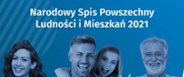 Banner informacyjny o Narodowym Spisie Powszechnym, osoby na niebieskim tle, napis "wejdź na spis.gov.pl i spisz się! Spis trwa od 1 kwietnia",