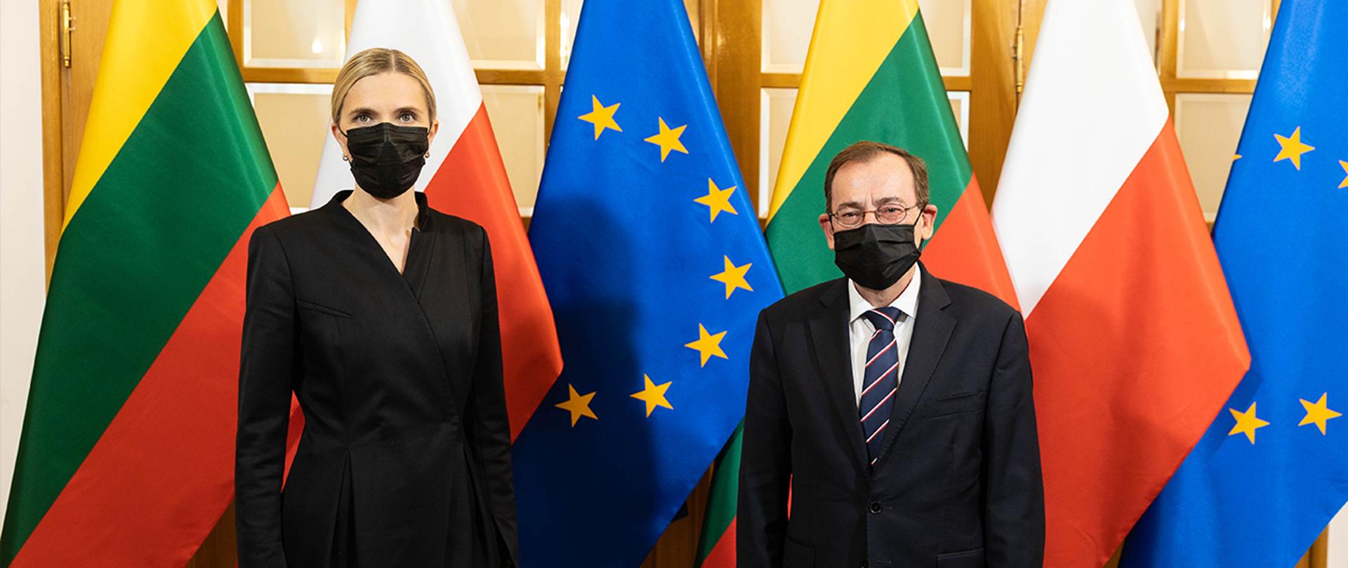 Minister Spraw Wewnętrznych Mariusz Kamiński oraz Agnė Bilotaitė, minister spraw wewnętrznych Republiki Litewskiej.
