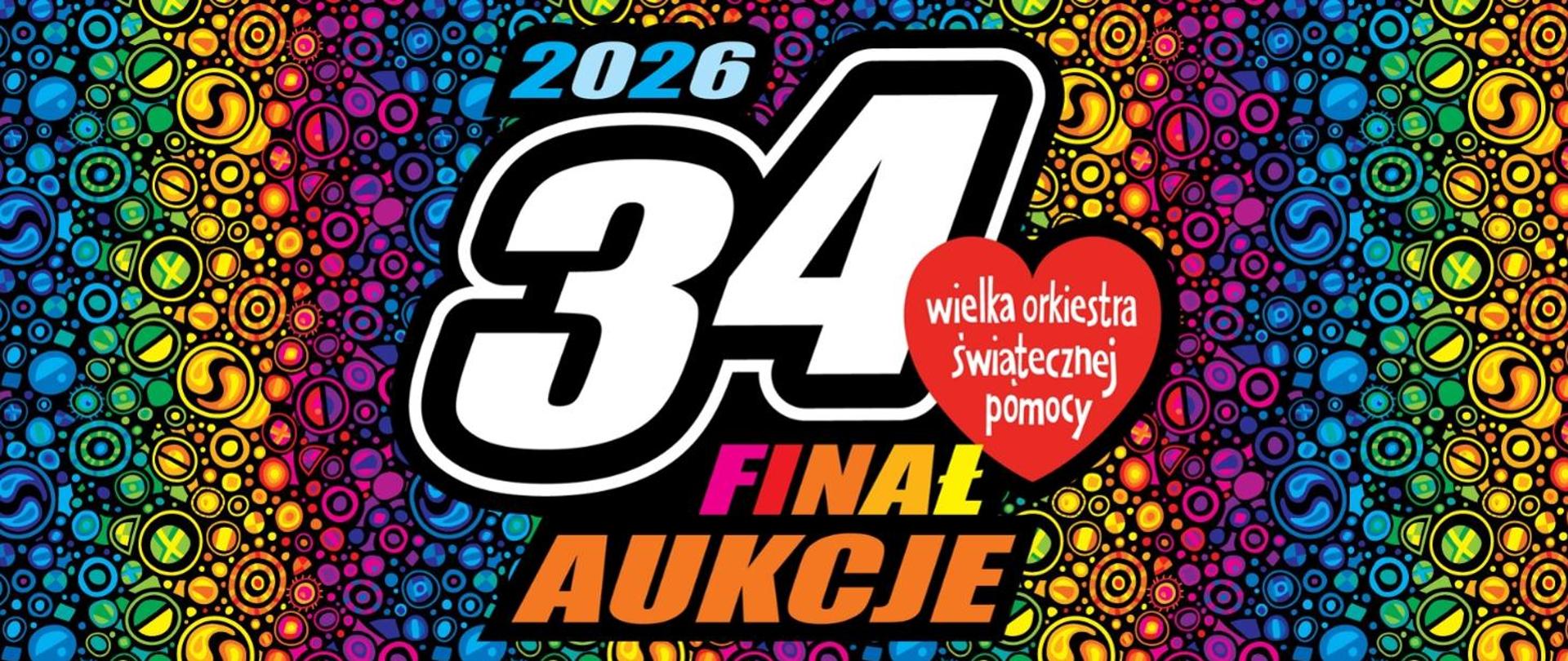 Logo 34. Finału WOŚP zapowiadające aukcje, prawej serduszko