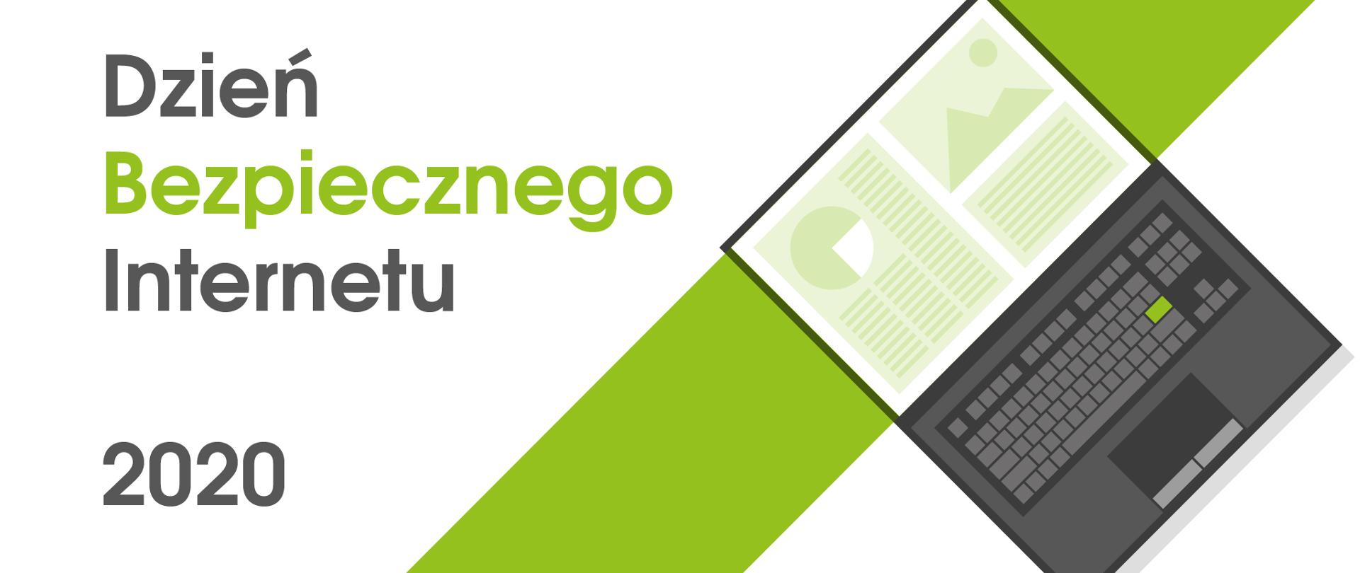 Grafika przedstawiająca komputer, po lewej stronie napis Dzień Bezpiecznego Internetu 2020