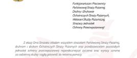 Dokument z życzeniami Komendanta Głównego PSP skierowanymi do strażaków i pracowników ochrony przeciwpożarowej.