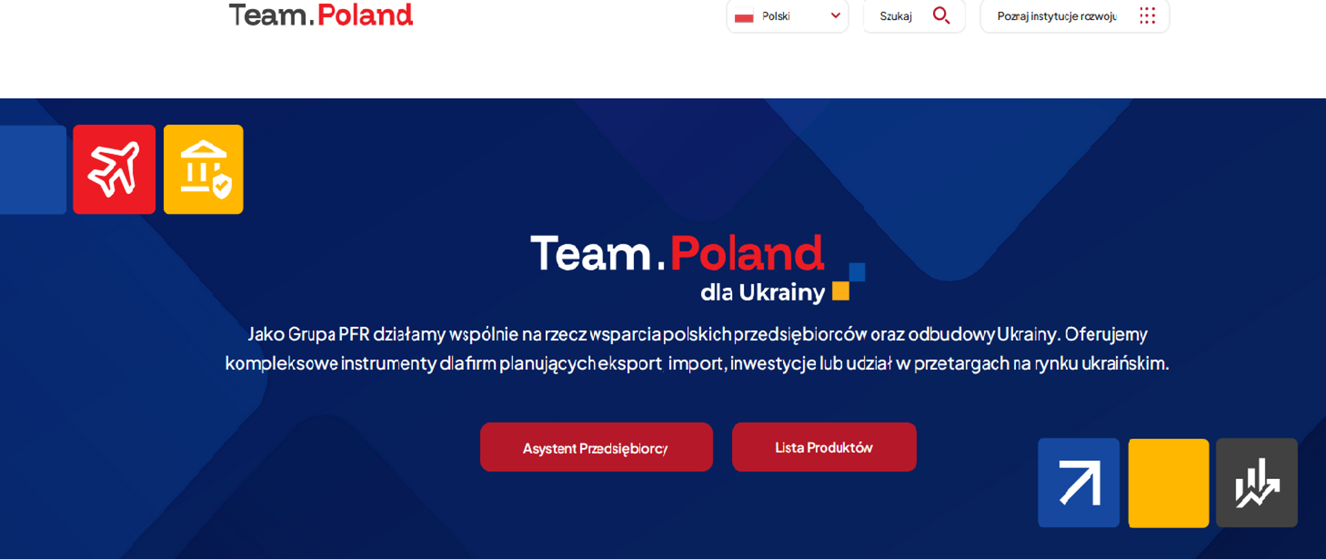 Widok części strony internetowej Team Poland dla Ukrainy