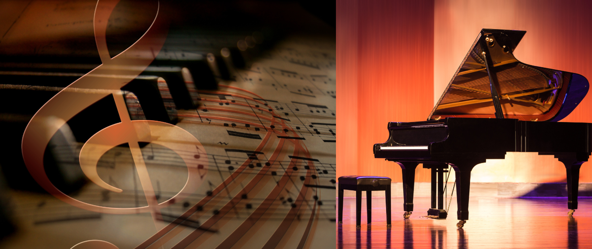 z lewej strony znajduję się zdjęcie klawiszy fortepianu w tel nuty, po prawej strony zdjęcie fortepianu