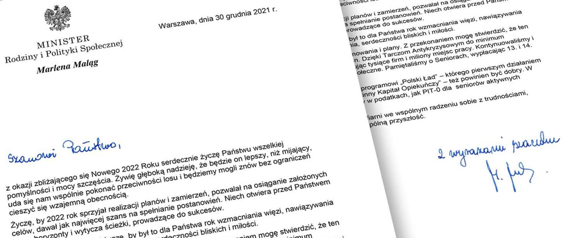 New Year wishes by Minister Marlena Maląg