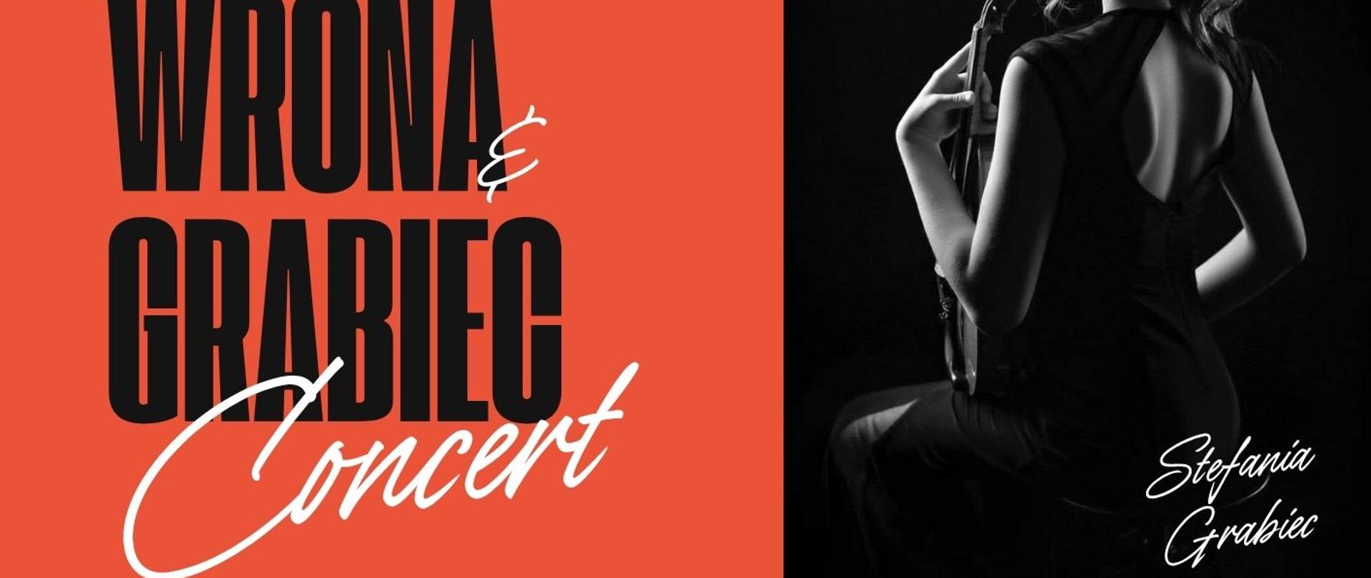 Plakat informacyjny dotyczący koncertu Wrona-Grabiec odbywającego się w dniu 21.06.2025 o godz. 18.00. 