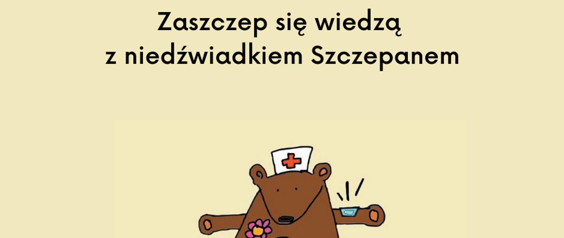 Żółte tło, brązowy miś w czepku pielęgniarskim