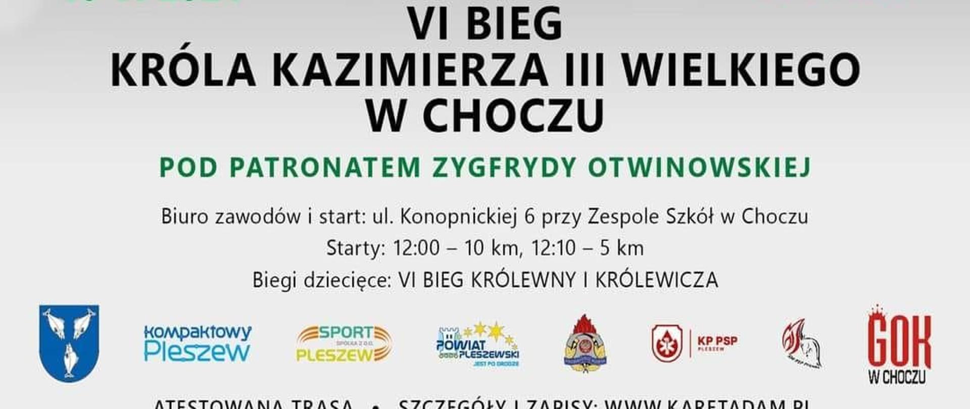 Plakat promujący bieg w Choczu