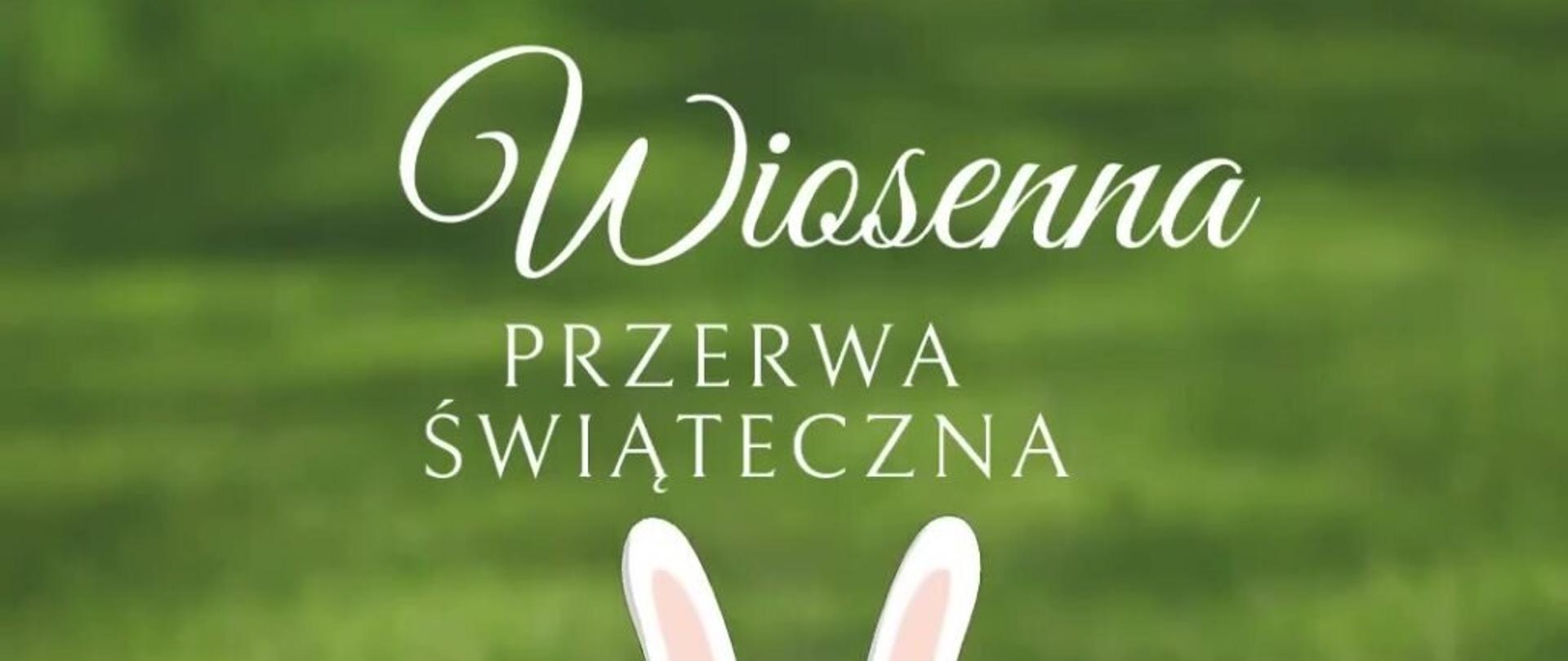 napis wiosenna przerwa na tle zajączka