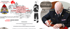 Infografika w sprawie porozumienia włączenia jednostki Ochotniczej Straży Pożarnej w Pniewie do KSRG. Z prawej strony infografiki w mundurze galowym Komendant Powiatowy Państwowej Straży Pożarnej w Kutnie podpisujący dokument.