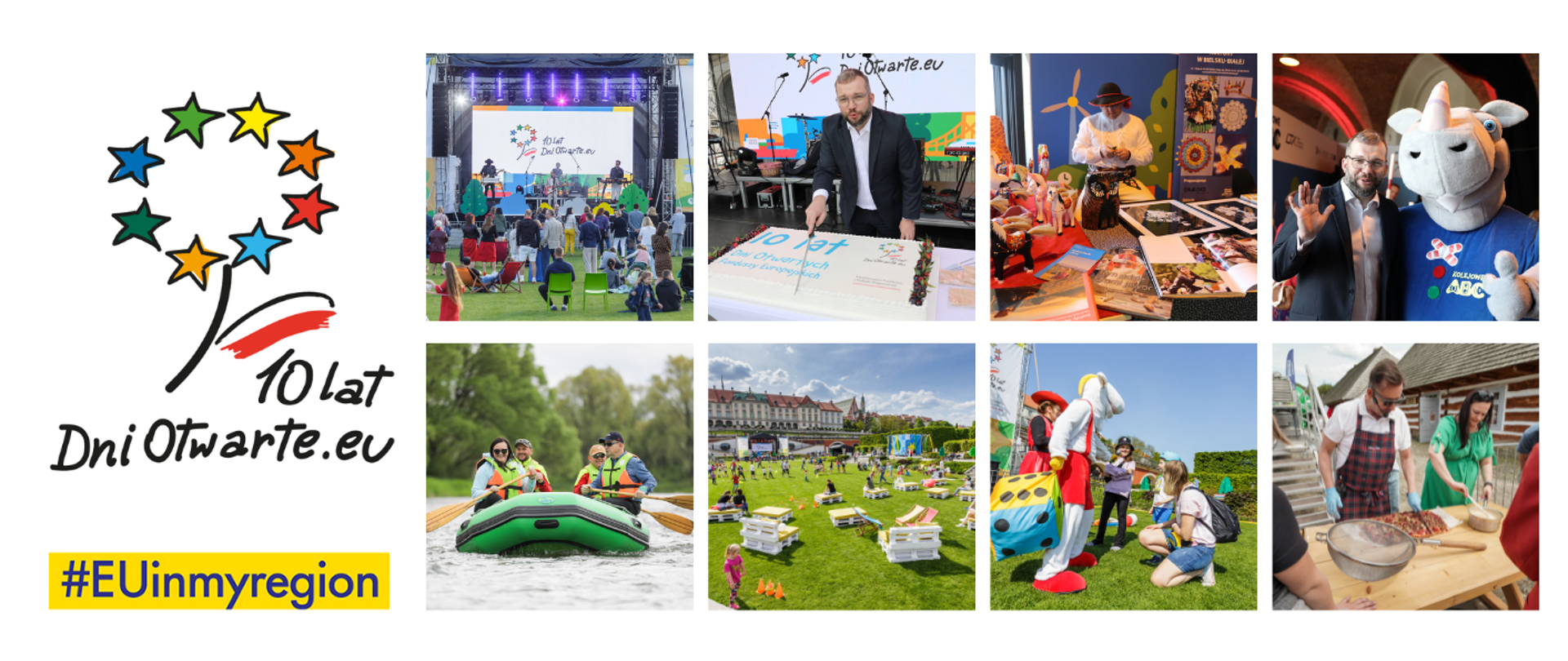 Na grafice osiem zdjęć z obchodów DOFE oraz logotyp 10 lat Dni Otwarte.eu