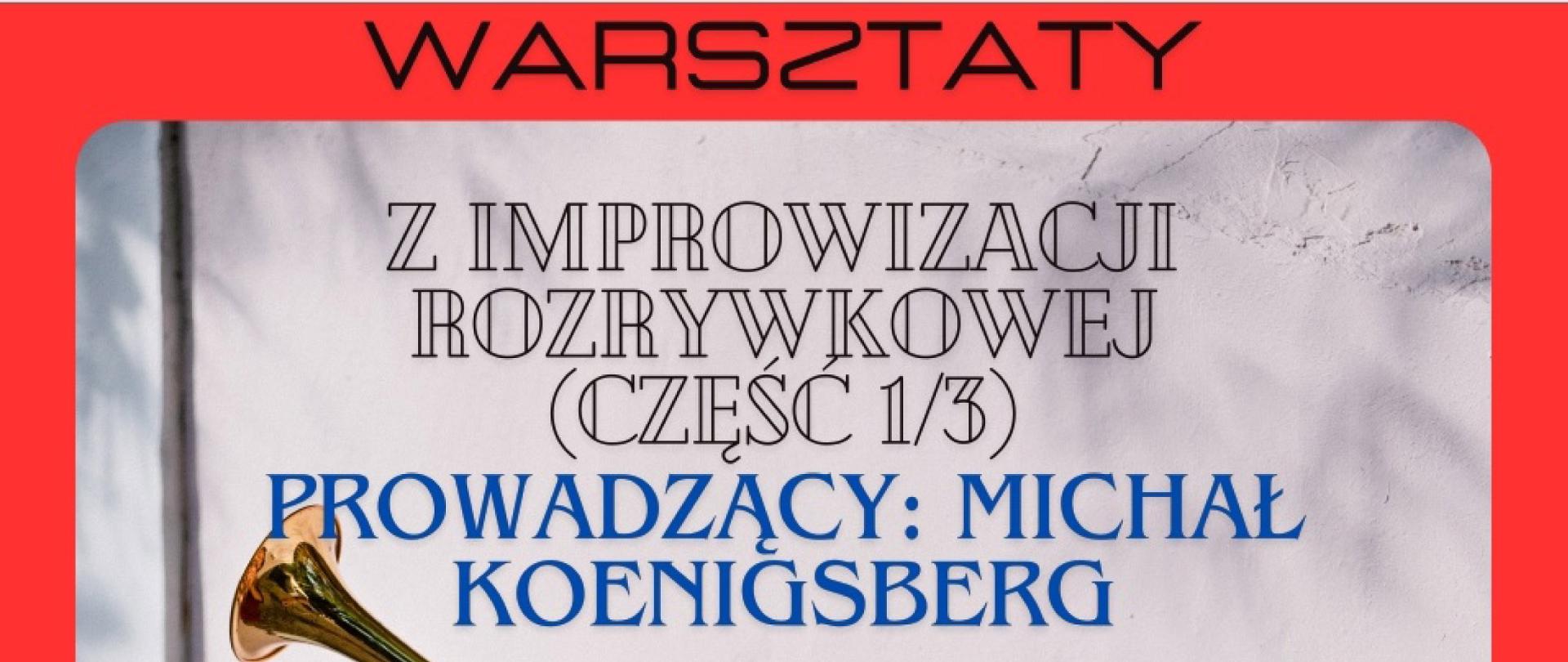 w centralnej części kobieta w ciemnych, kręconych włosach, ubrana w czerwony garnitur, grająca na trąbce