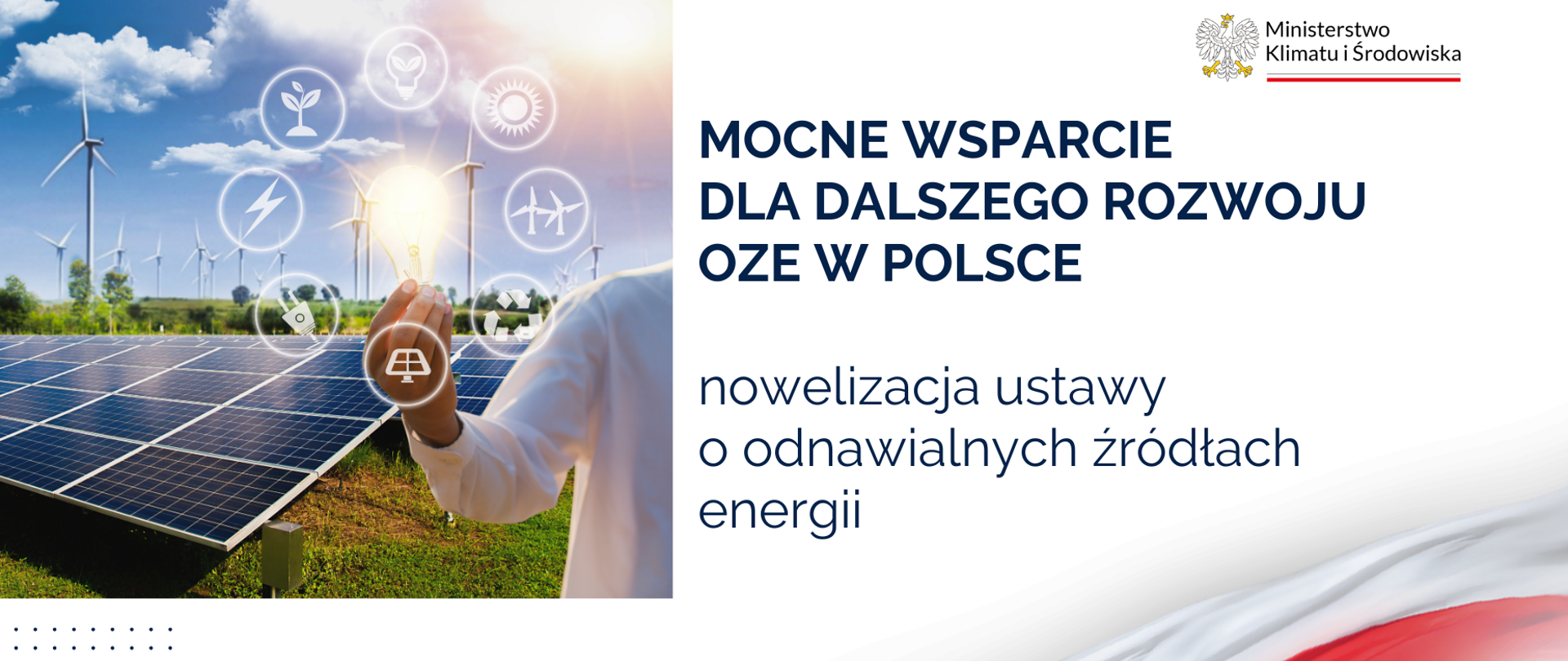 napis na grafice: mocne wsparcie dla dalszego rozwoju OZE w Polsce