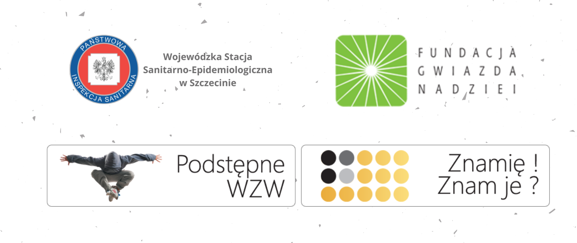 Grafika przedstawia loga Państwowej Inspekcji Sanitarnej, Fundacji Gwiazda Nadziei oraz programów „Znamię! Znam je?” „Podstępne WZW”.