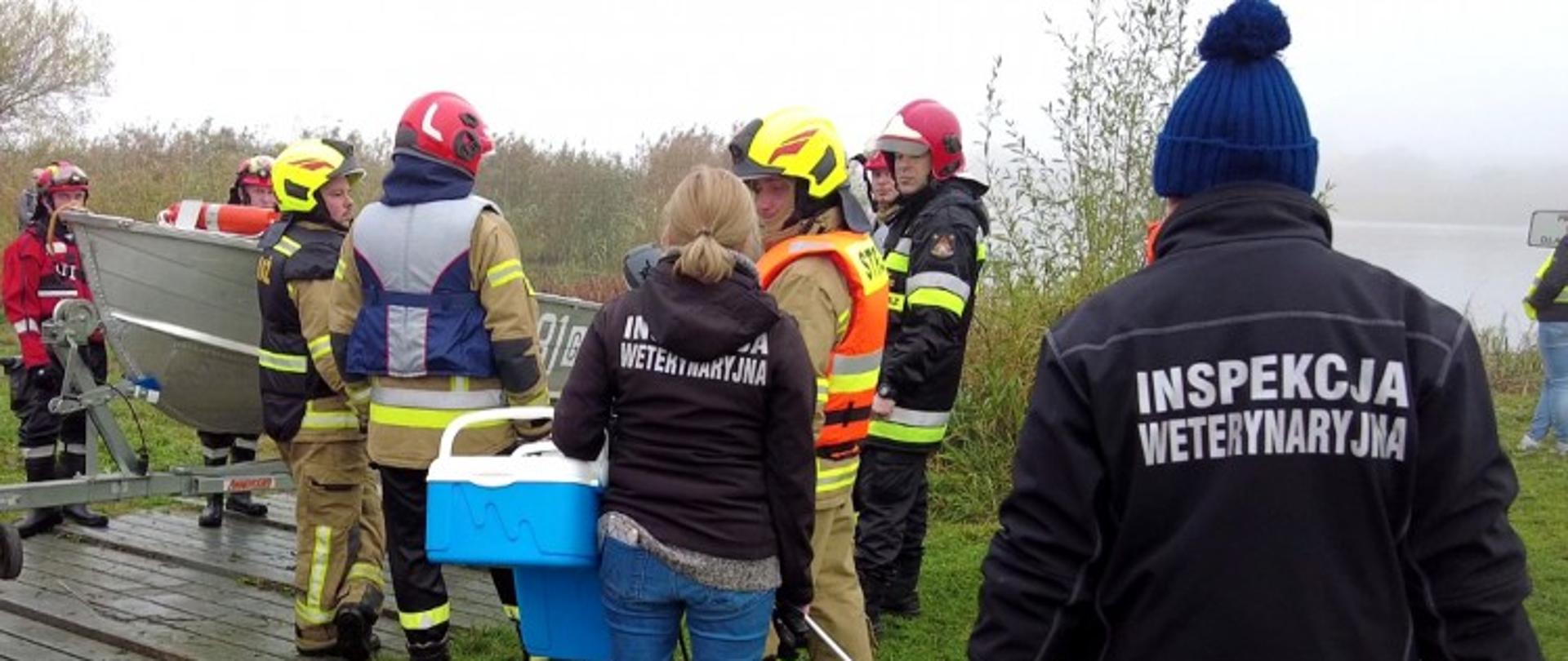 Przedstawiciele służb prowadzą wspólne działania na ćwiczeniach przy rzece