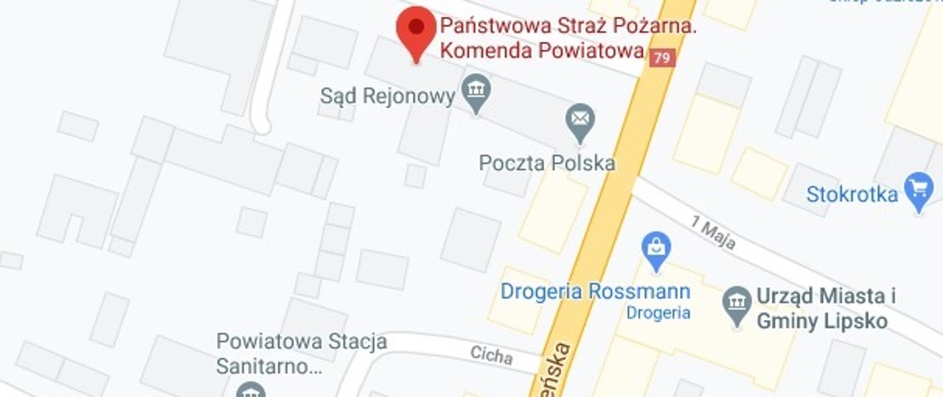 Mapka dojazdu do KP PSP Lipsko