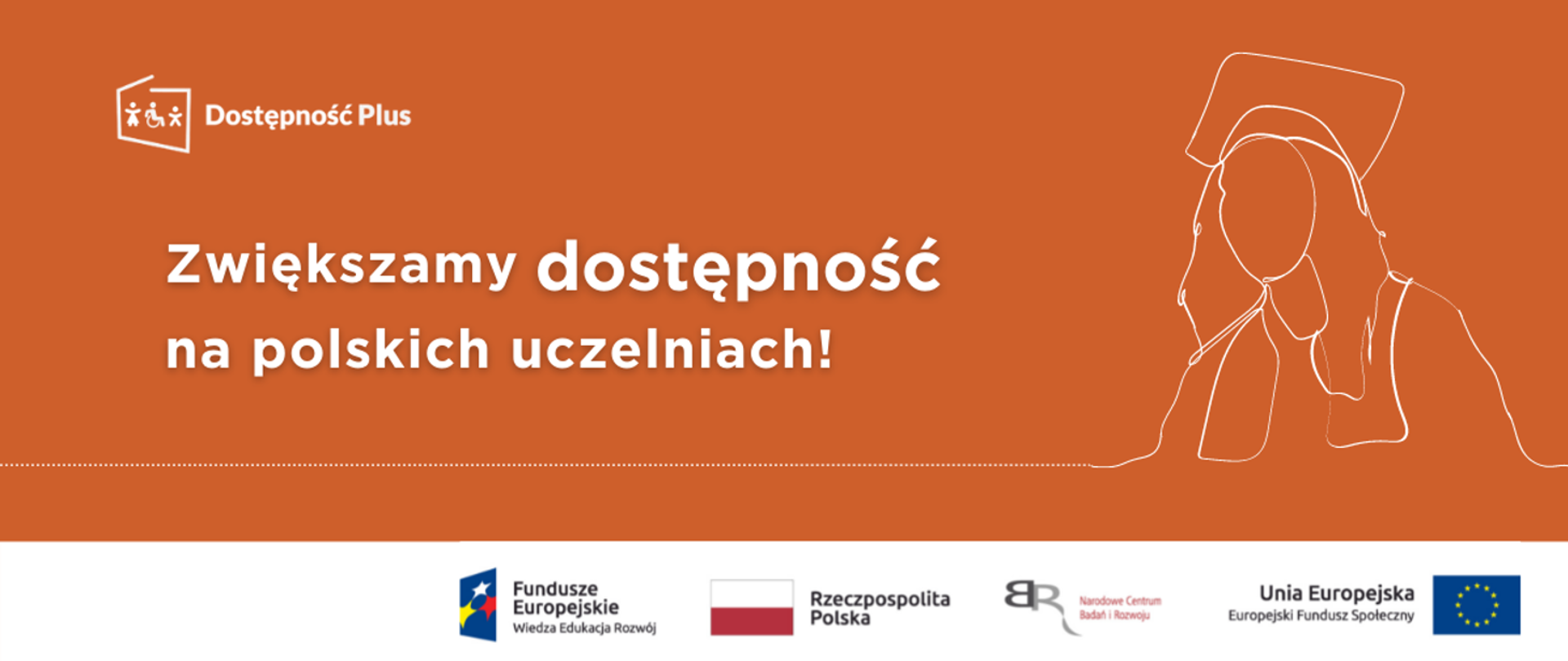 Grafika - na pomarańczowym tle napis Zwiększamy dostępność na polskich uczelniach.