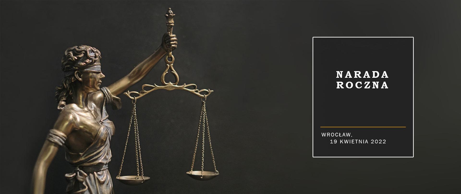 Ilustracja z Temidą i tytułem Narada Roczna