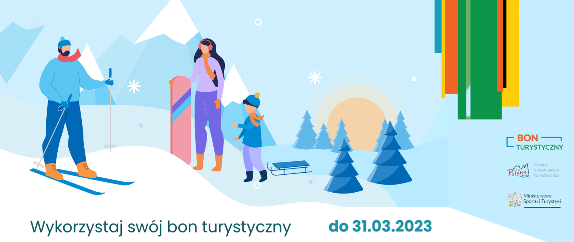 Grafika z napisem "Wykorzystaj swój bon turystyczny" do 31.03.2023