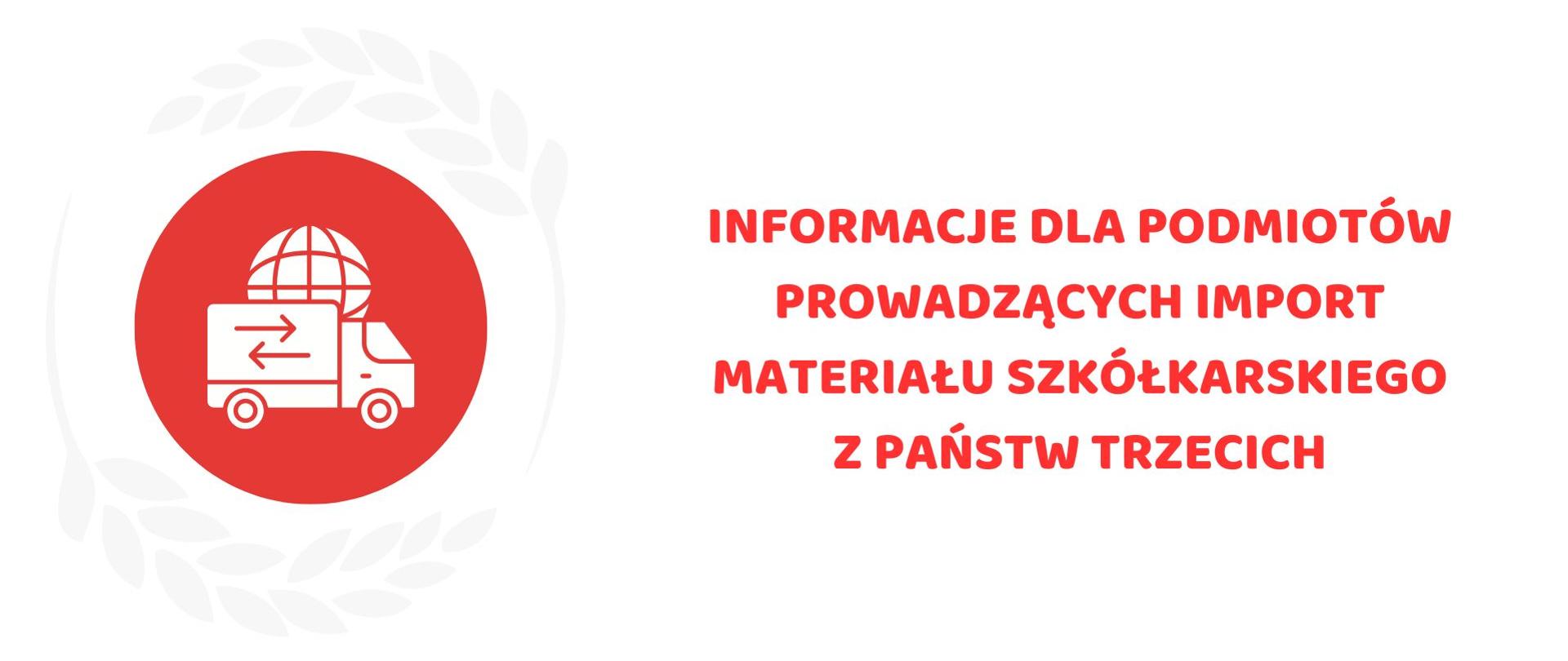 z lewej strony znajduję się logotyk białej cieżarówki na czerwonym tle, po prawej stronie widnieje napis.