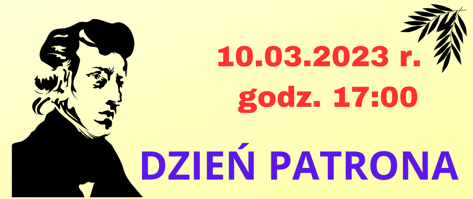 Plakat Spotkanie z Fryderykiem Chopinem, w lewym górnym rogu sylwetka Chopina