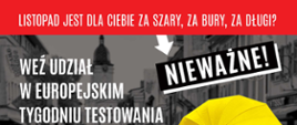 Szara ulotka z żółtym parasolem - weź udział w Europejski tygodniu testowania i zrób test na HIV