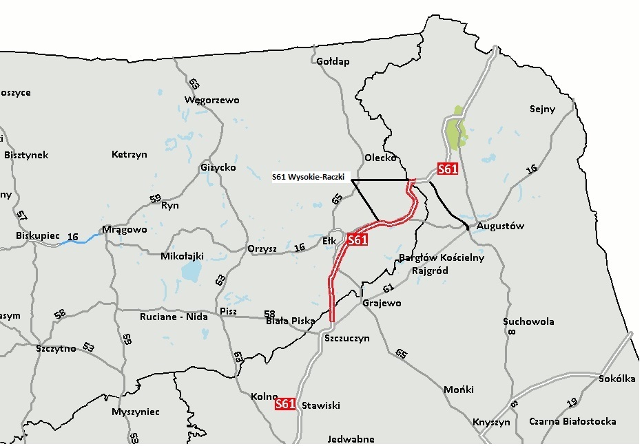 Lokalizacja odcinka S61 Via Baltica Wysokie - Raczki